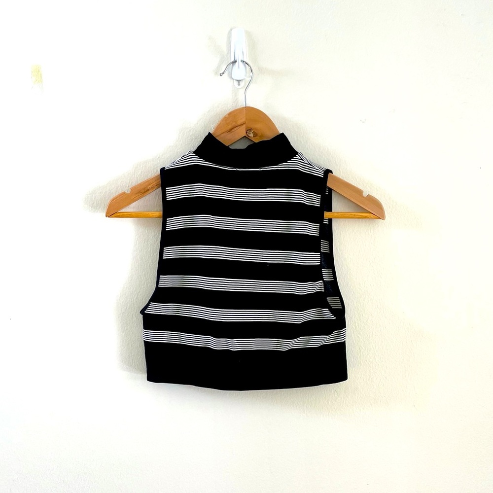 Black Stripped Bebe Mock Neck Crop Top Size M/L